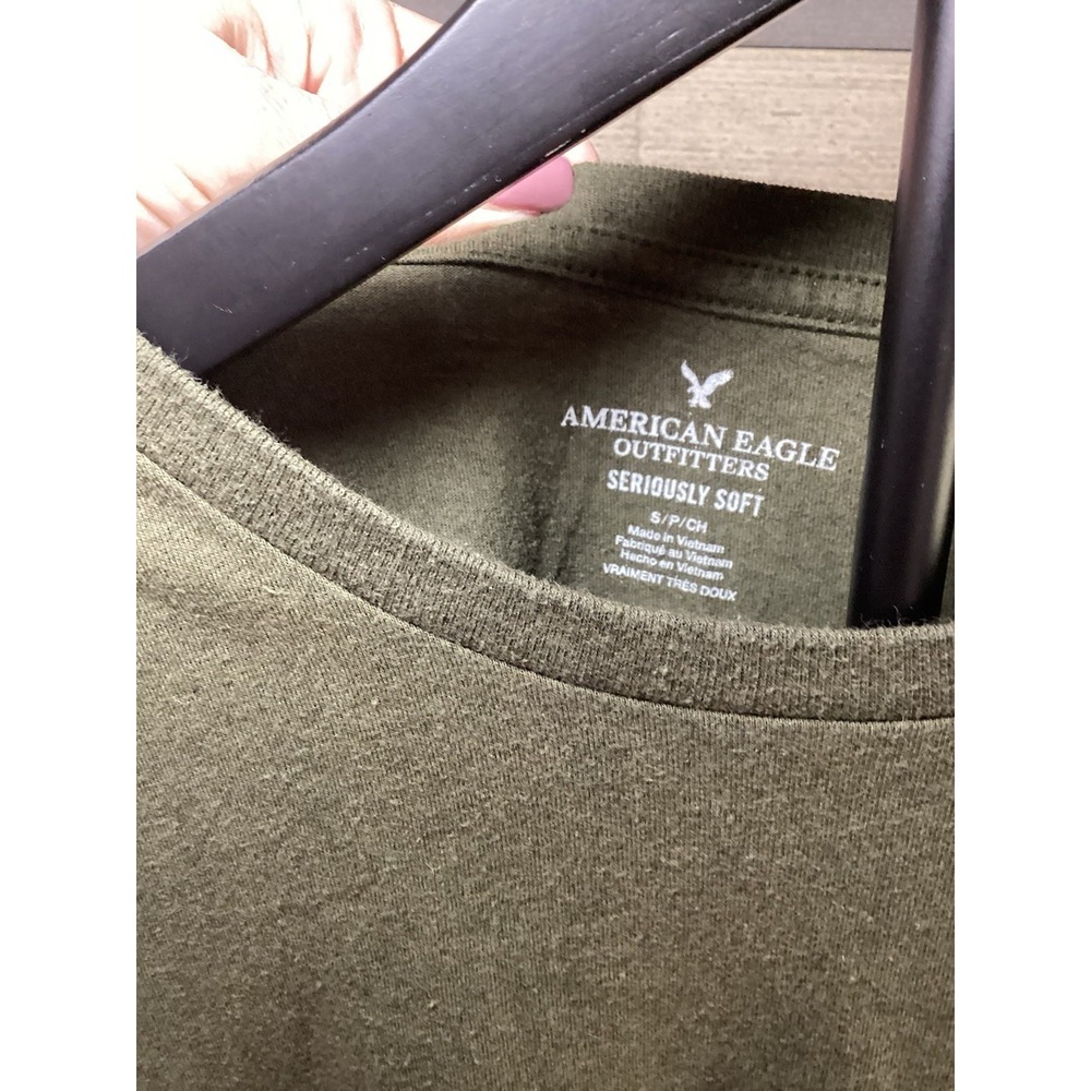 American Eagle Mens Seriously Soft Khaki Tan Short Sleeve Crewneck T-Shirt S - Picture 3 of 5